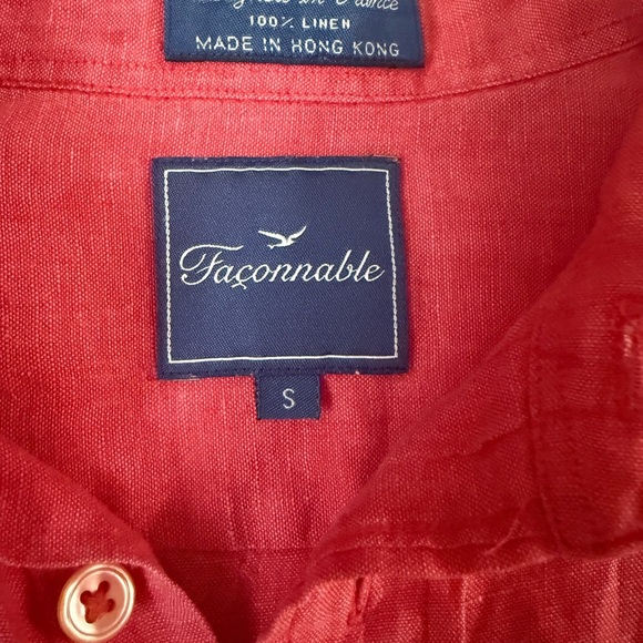Faconnable mens linen red Casual Button Down Shirt breathable lagenlook resort - Picture 3 of 7
